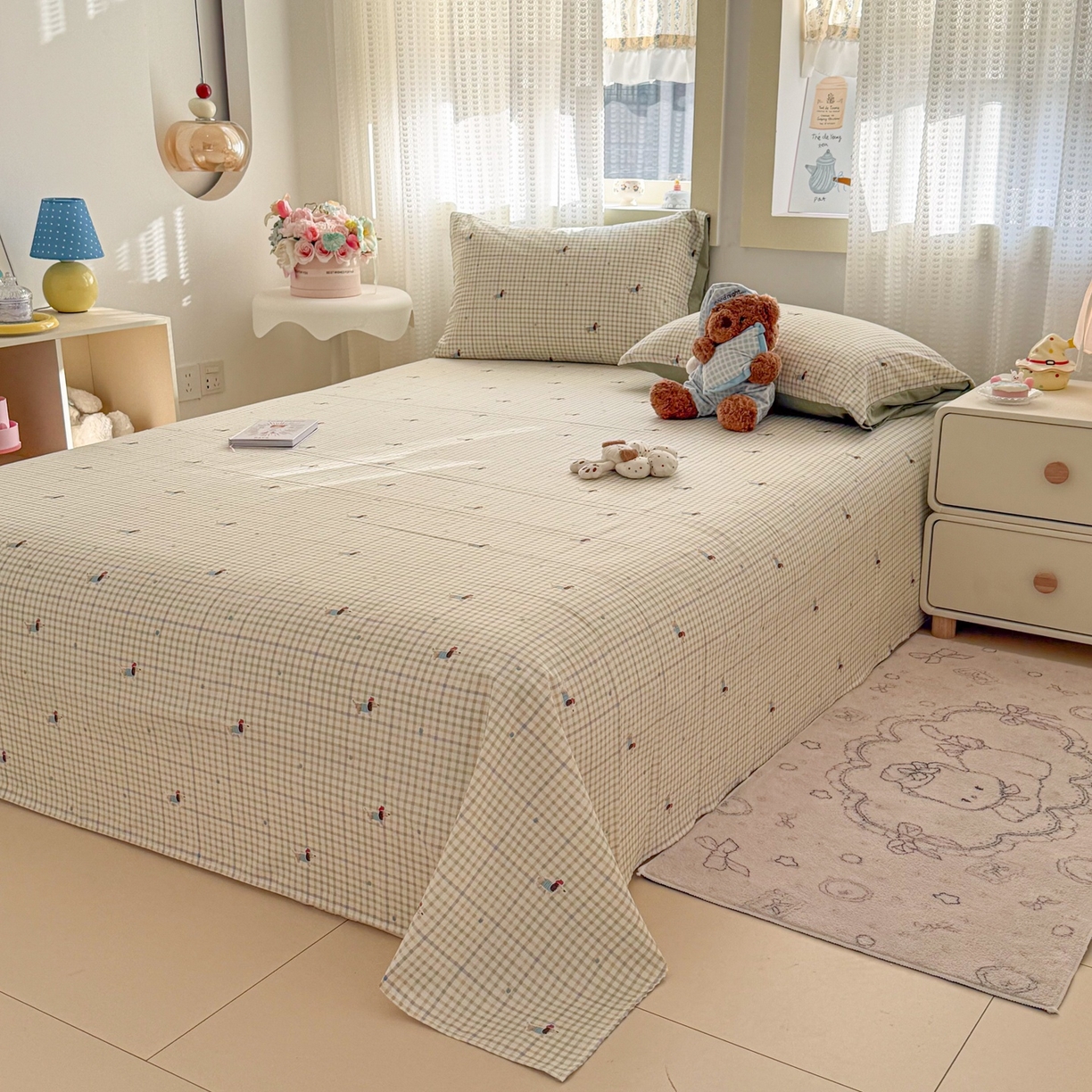 91家纺网 家纺一手货源 找家纺 丽美人家纺 2026新款A类皱皱双层纱印花单床单床单单件 腊肠狗