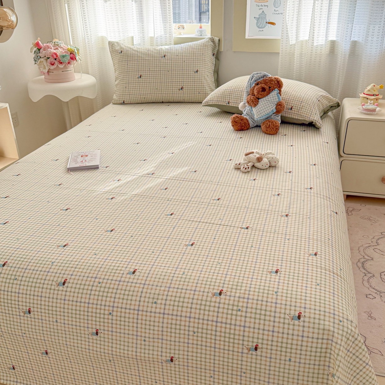 91家纺网 家纺一手货源 找家纺 丽美人家纺 2026新款A类皱皱双层纱印花单床单床单单件 腊肠狗