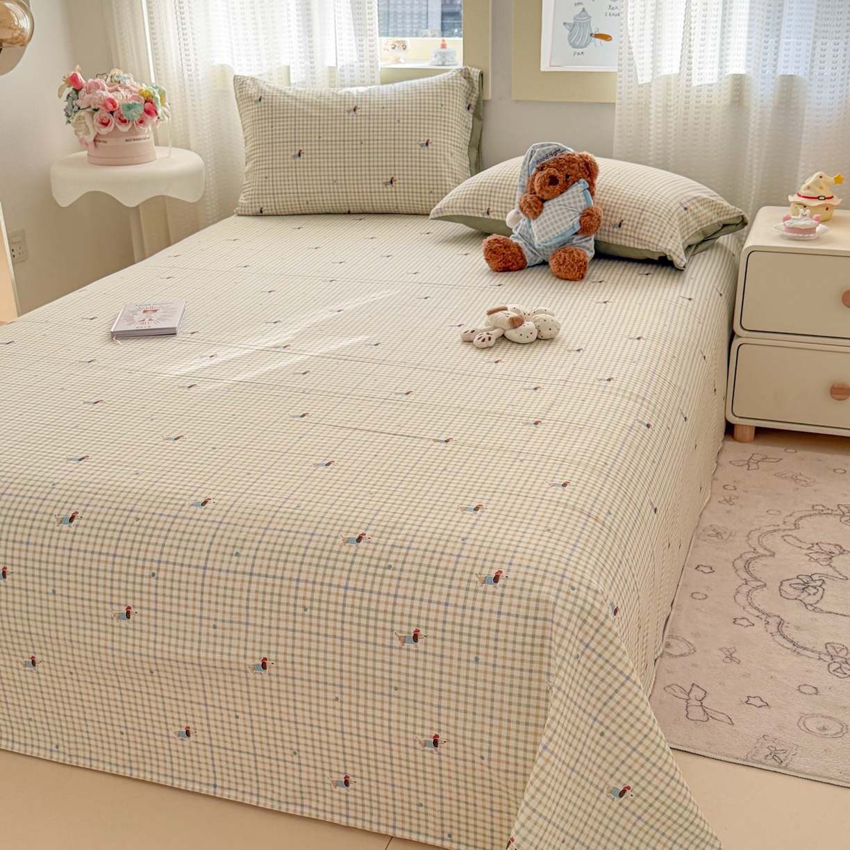 91家纺网 家纺一手货源 找家纺 丽美人家纺 2026新款A类皱皱双层纱印花单床单床单单件 腊肠狗