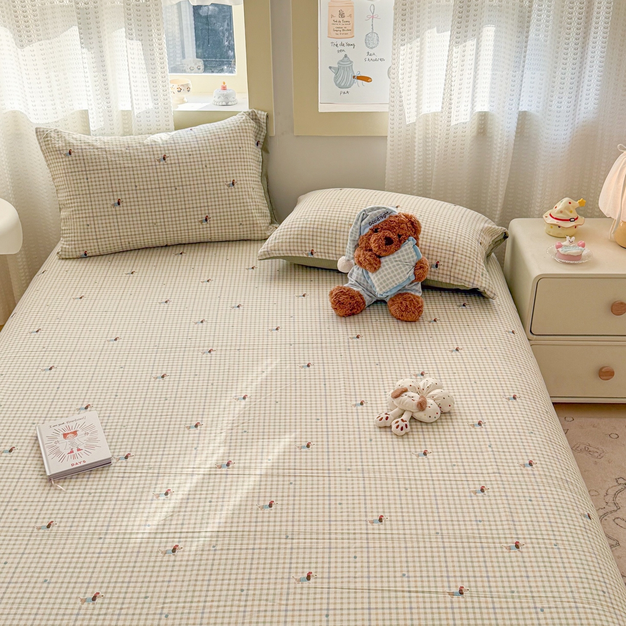 91家纺网 家纺一手货源 找家纺 丽美人家纺 2026新款A类皱皱双层纱印花单床单床单单件 腊肠狗