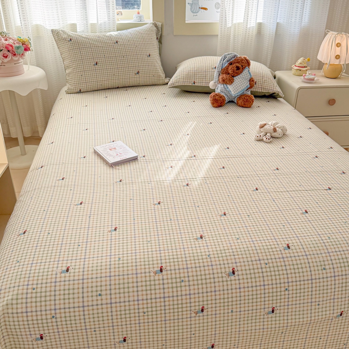 91家纺网 家纺一手货源 找家纺 丽美人家纺 2026新款A类皱皱双层纱印花单床单床单单件 腊肠狗