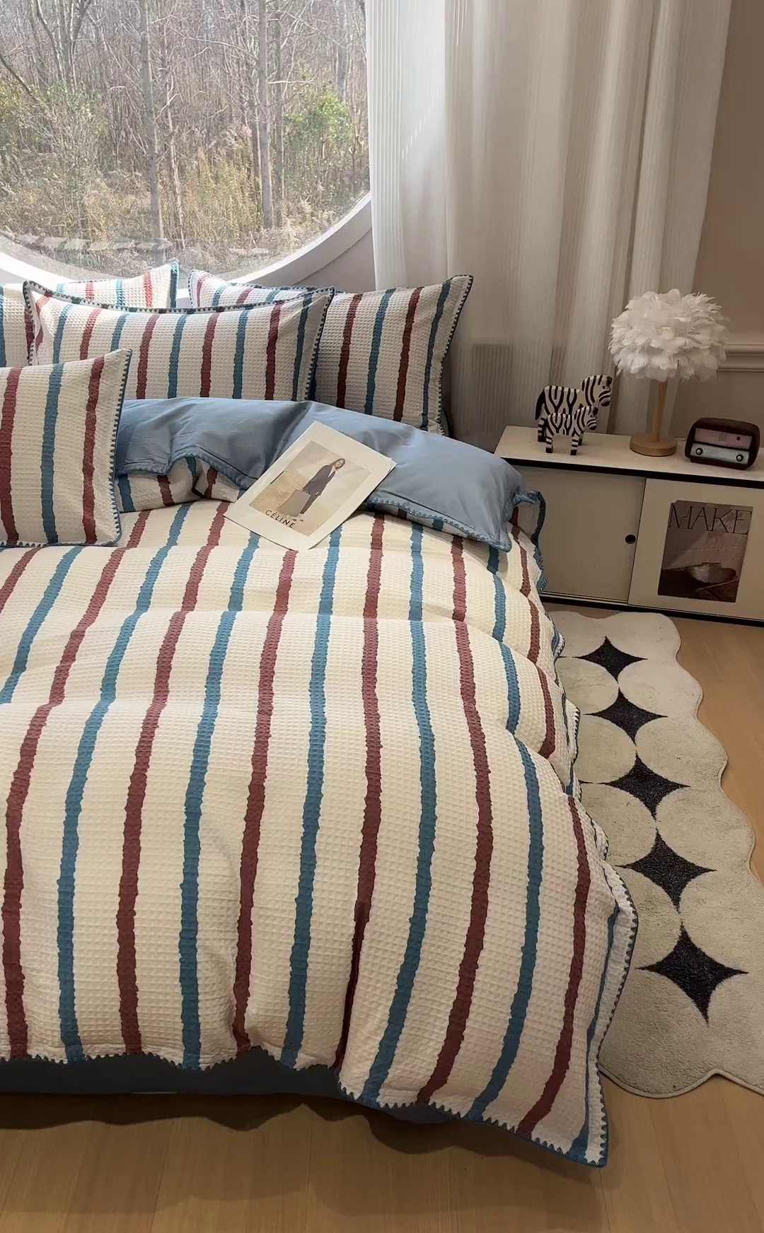 91家纺网 家纺一手货源 找家纺 如一 2026新款全棉华夫格三角针工艺四件套 海盐-蓝