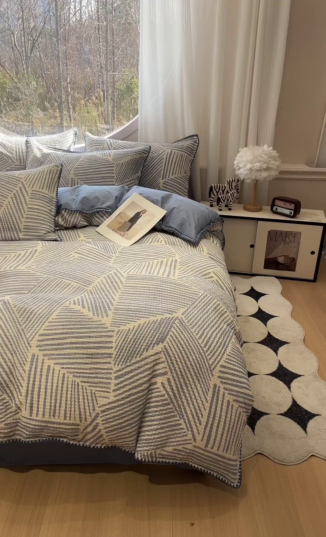 91家纺网 家纺一手货源 找家纺 如一 2026新款全棉华夫格三角针工艺四件套 流光-蓝