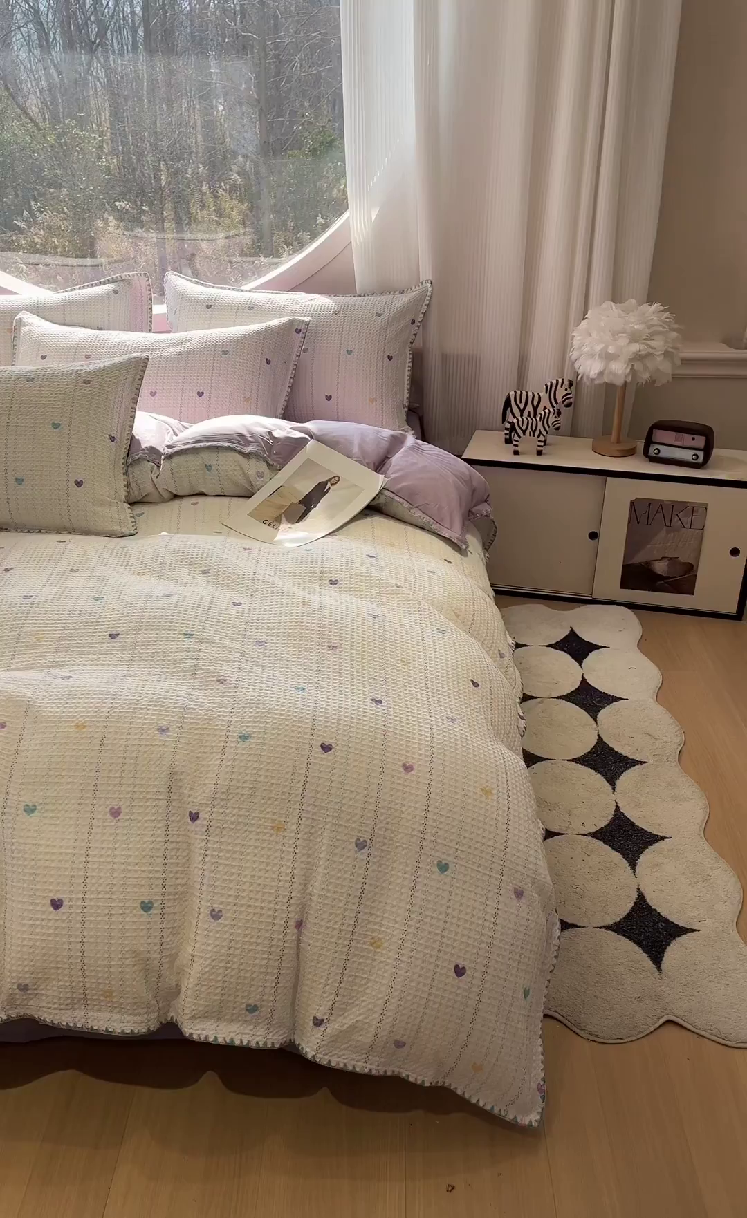 91家纺网 家纺一手货源 找家纺 如一 2026新款全棉华夫格三角针工艺四件套 彩心-紫