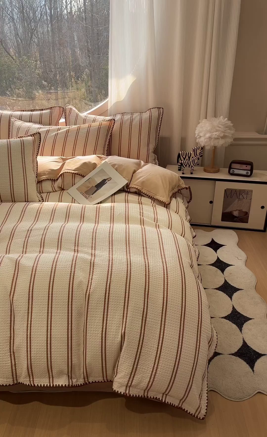 91家纺网 家纺一手货源 找家纺 如一 2026新款全棉华夫格三角针工艺四件套 风月-米