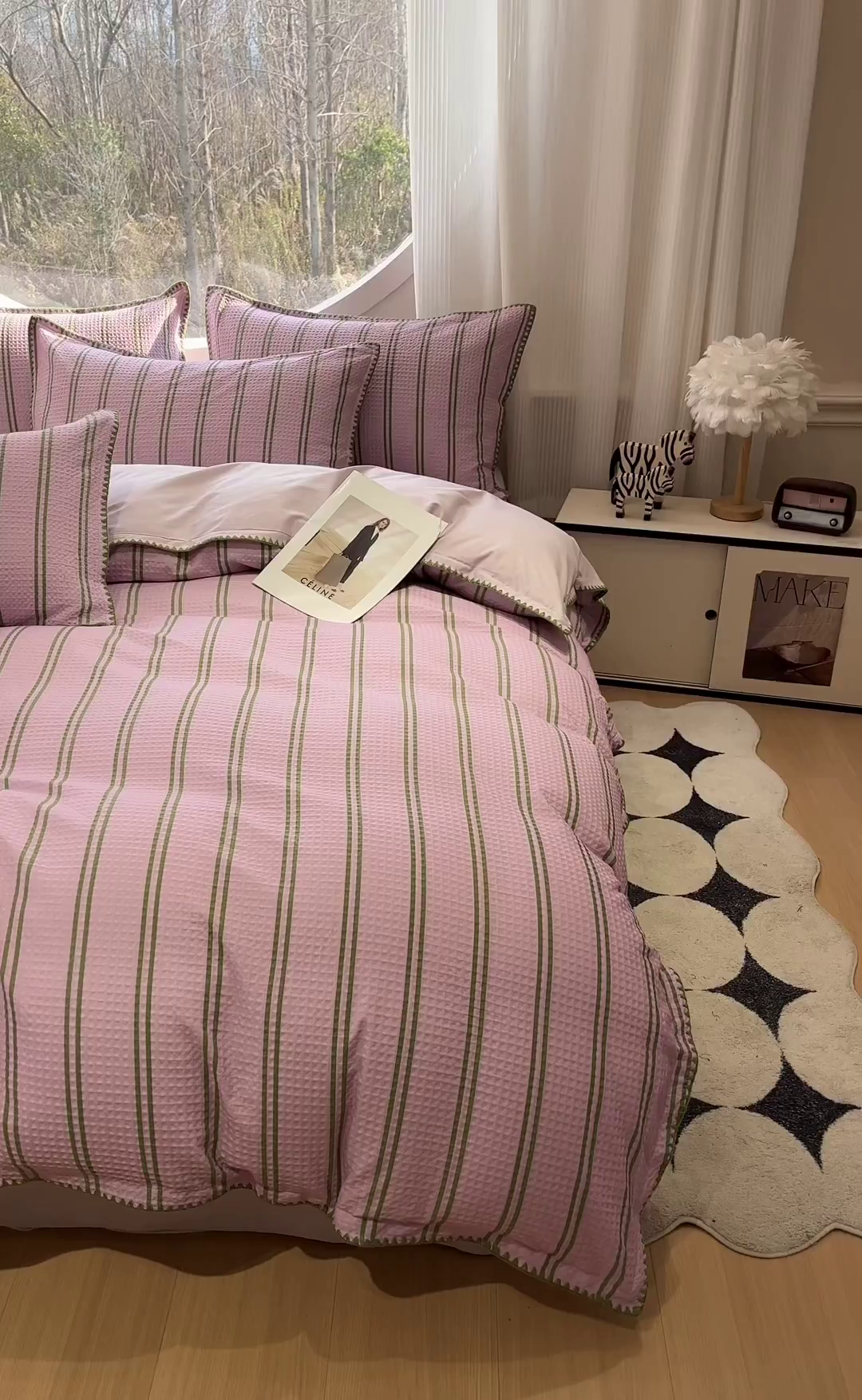 91家纺网 家纺一手货源 找家纺 如一 2026新款全棉华夫格三角针工艺四件套 风月-紫