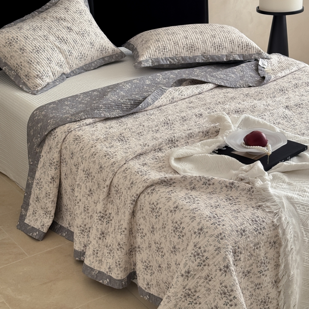 床盖工厂店 2026春夏新款双面100%全棉填充棉花床盖三件套 清陌（米）