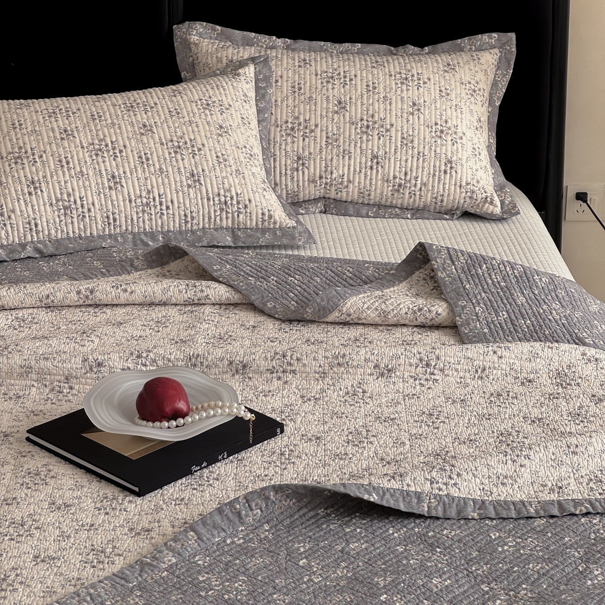 91家纺网 家纺一手货源 找家纺 床盖工厂店 2026春夏新款双面100%全棉填充棉花床盖三件套 清陌（米）