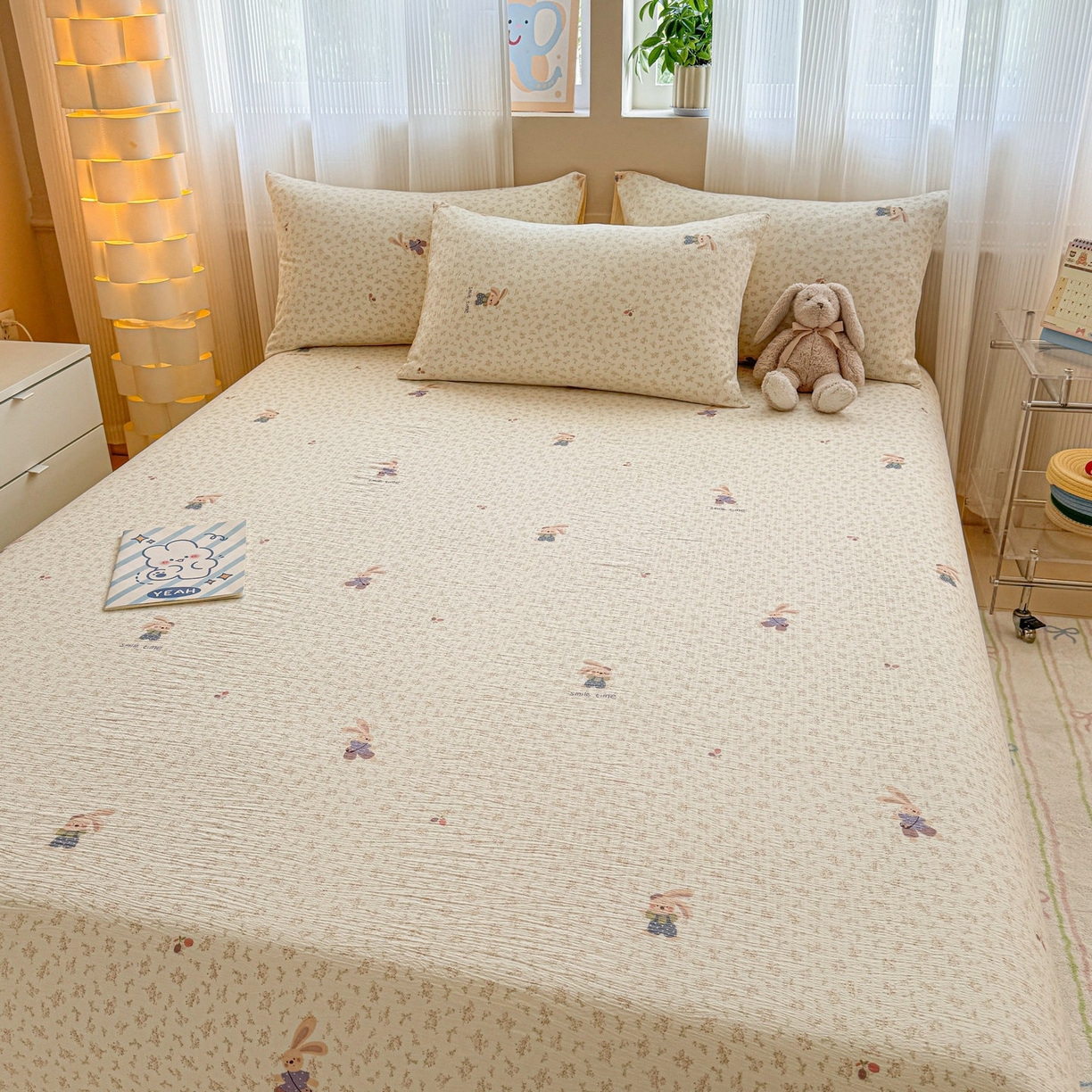 91家纺网 家纺一手货源 找家纺 丽美人家纺 2026新款A类皱皱双层纱印花单床单床单单件 乐园