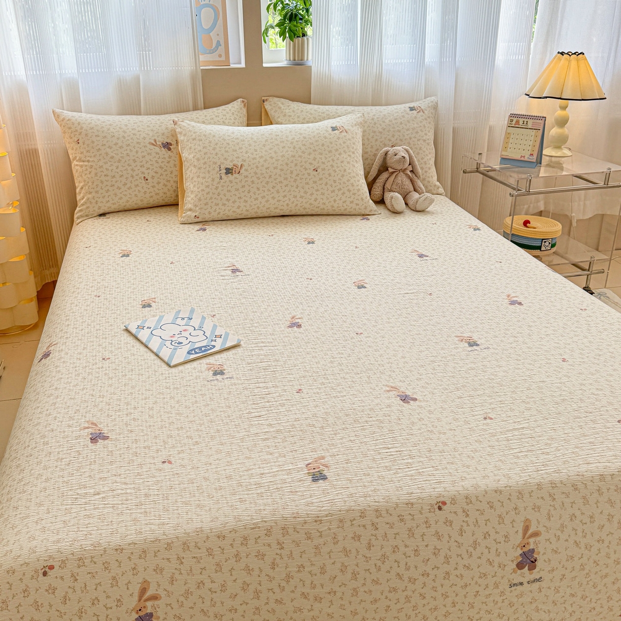 91家纺网 家纺一手货源 找家纺 丽美人家纺 2026新款A类皱皱双层纱印花单床单床单单件 乐园