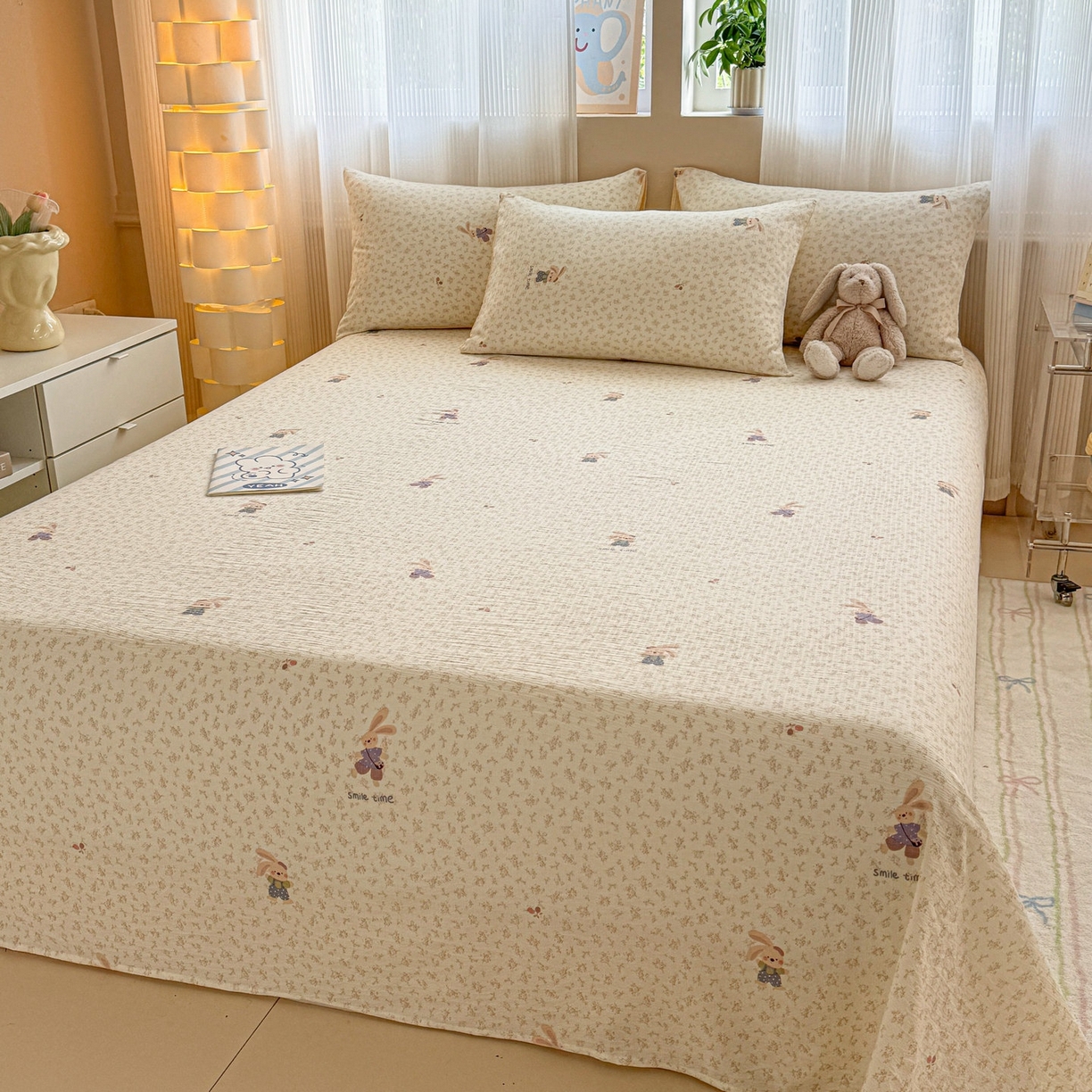 91家纺网 家纺一手货源 找家纺 丽美人家纺 2026新款A类皱皱双层纱印花单床单床单单件 乐园