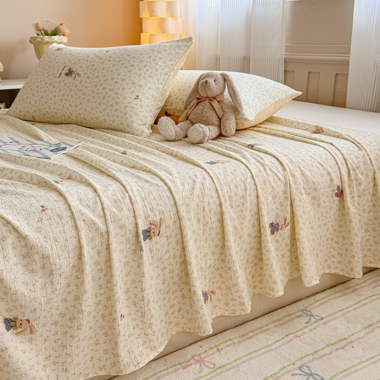 91家纺网 家纺一手货源 找家纺 丽美人家纺 2026新款A类皱皱双层纱印花单床单床单单件 乐园