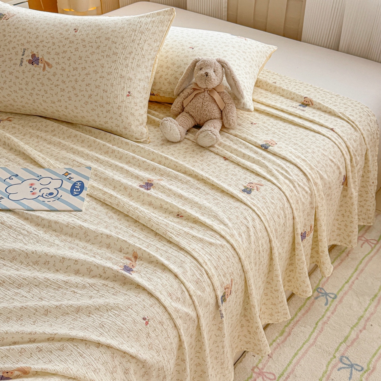 91家纺网 家纺一手货源 找家纺 丽美人家纺 2026新款A类皱皱双层纱印花单床单床单单件 乐园