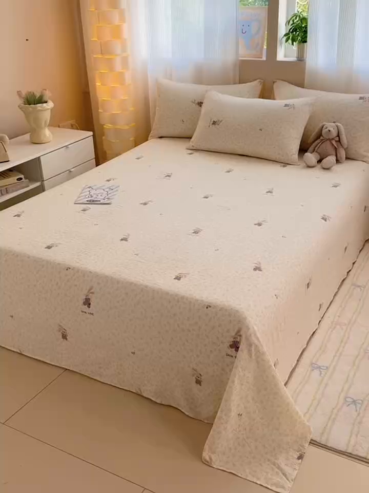 91家纺网 家纺一手货源 找家纺 丽美人家纺 2026新款A类皱皱双层纱印花单床单床单单件 乐园