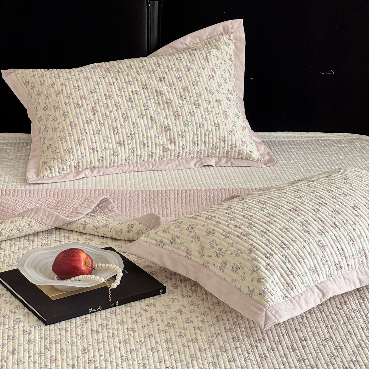 91家纺网 家纺一手货源 找家纺 床盖工厂店 2026春夏新款双面100%全棉填充棉花床盖三件套 恬美（粉）