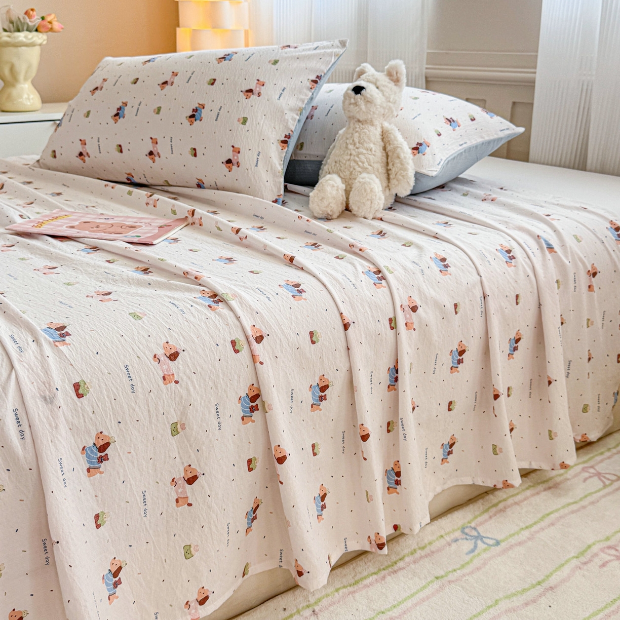 91家纺网 家纺一手货源 找家纺 丽美人家纺 2026新款A类皱皱双层纱印花单床单床单单件 洛洛小狗