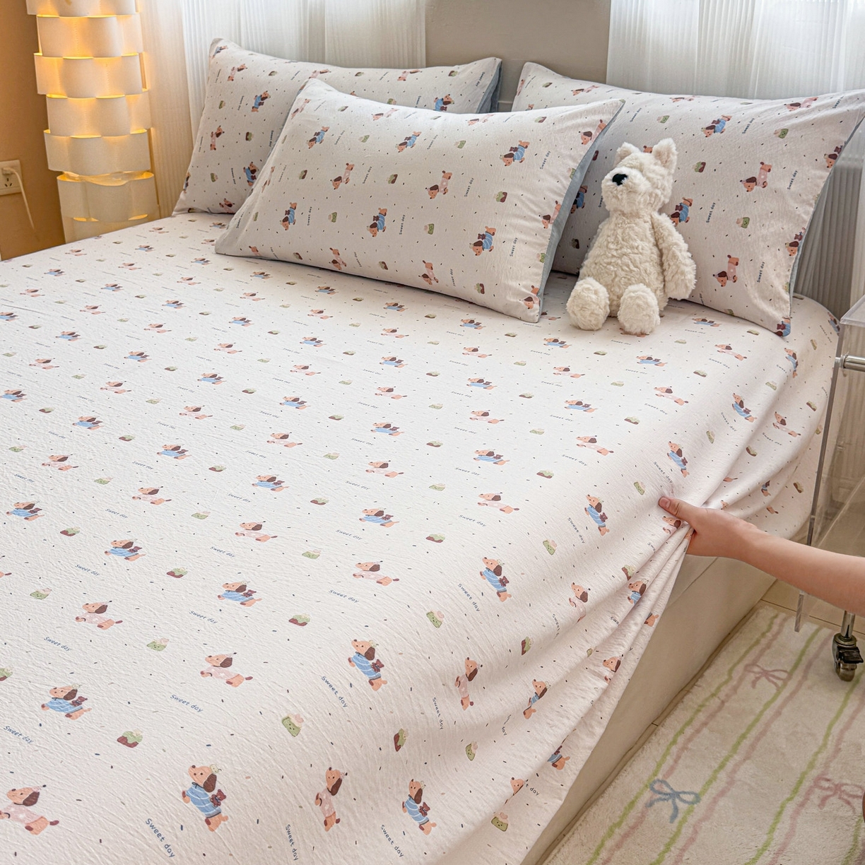 91家纺网 家纺一手货源 找家纺 丽美人家纺 2026新款A类皱皱双层纱印花单床单床单单件 洛洛小狗