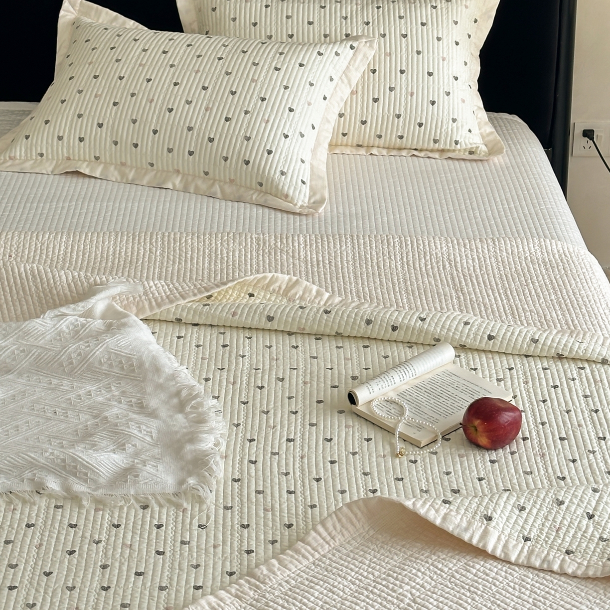 91家纺网 家纺一手货源 找家纺 床盖工厂店 2026春夏新款双面100%全棉填充棉花床盖三件套 甜心公主（粉）