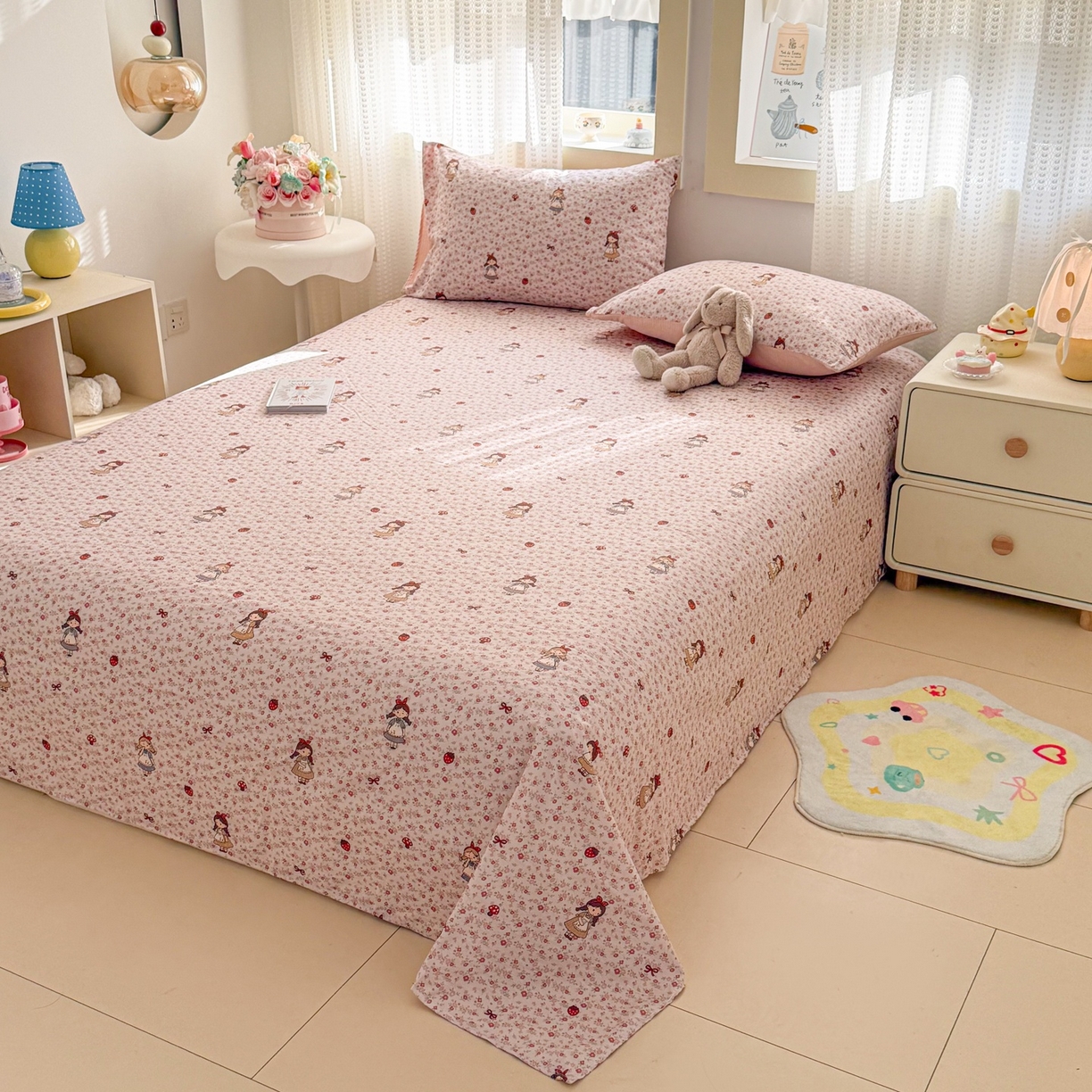 91家纺网 家纺一手货源 找家纺 丽美人家纺 2026新款A类皱皱双层纱印花单床单床单单件 玛丽