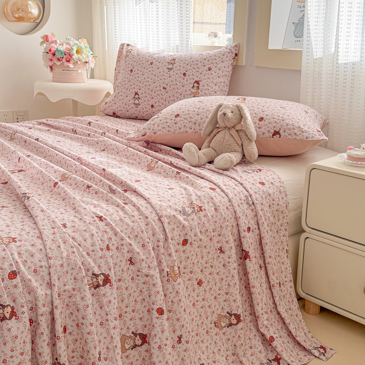 91家纺网 家纺一手货源 找家纺 丽美人家纺 2026新款A类皱皱双层纱印花单床单床单单件 玛丽