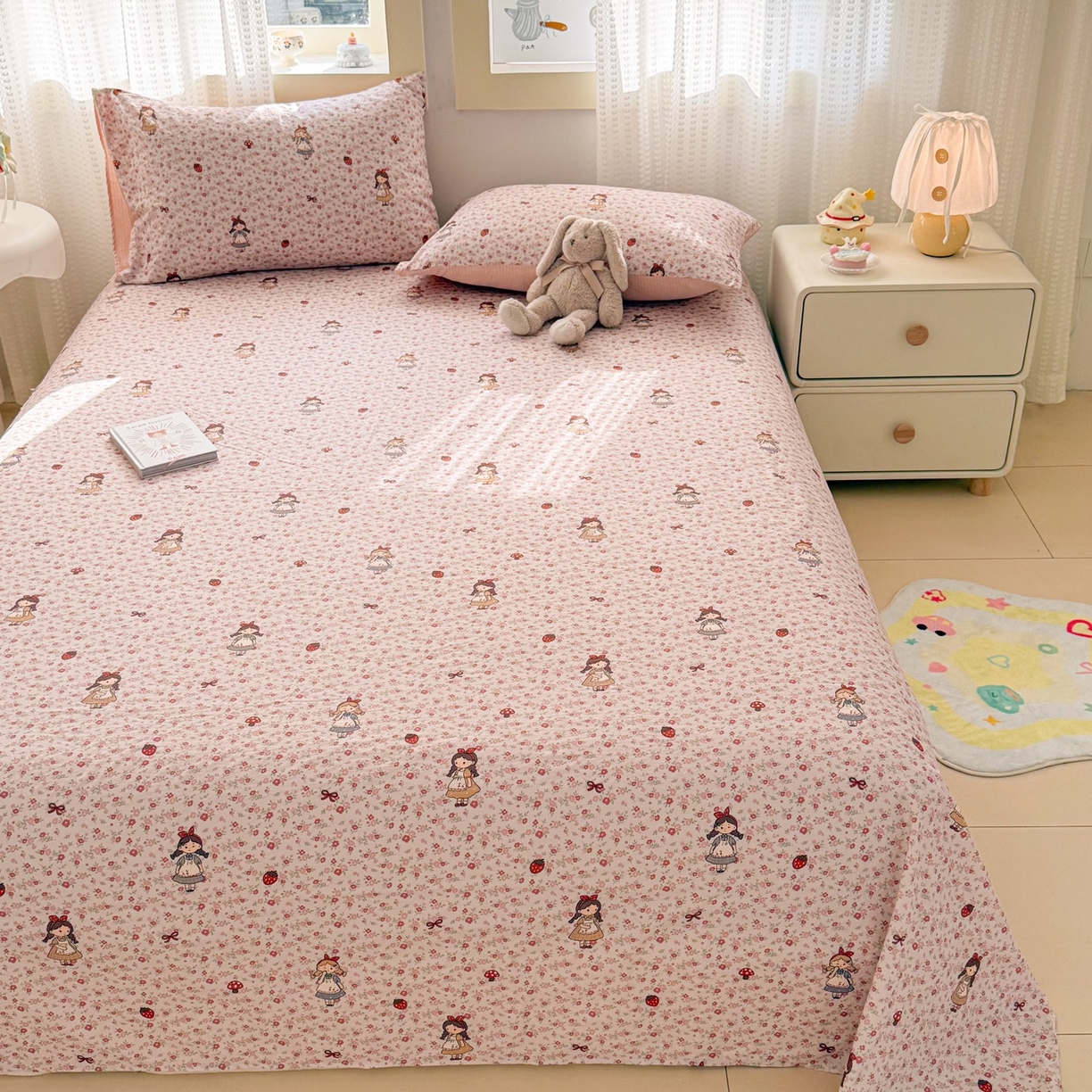 91家纺网 家纺一手货源 找家纺 丽美人家纺 2026新款A类皱皱双层纱印花单床单床单单件 玛丽