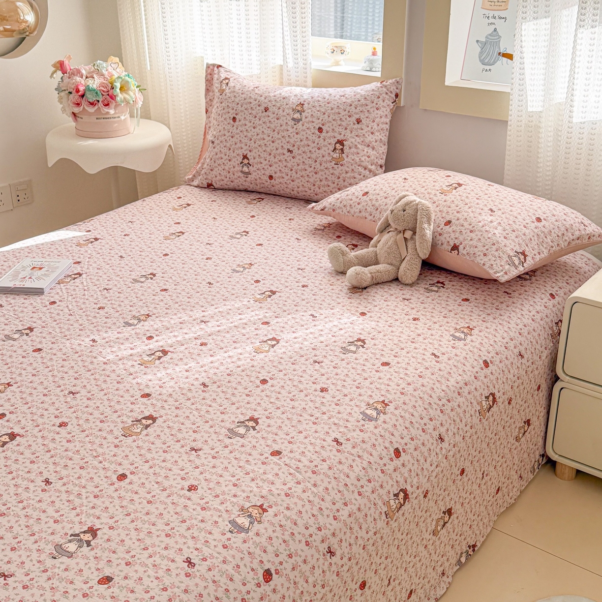 91家纺网 家纺一手货源 找家纺 丽美人家纺 2026新款A类皱皱双层纱印花单床单床单单件 玛丽