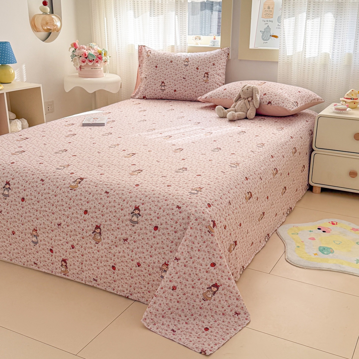 91家纺网 家纺一手货源 找家纺 丽美人家纺 2026新款A类皱皱双层纱印花单床单床单单件 玛丽