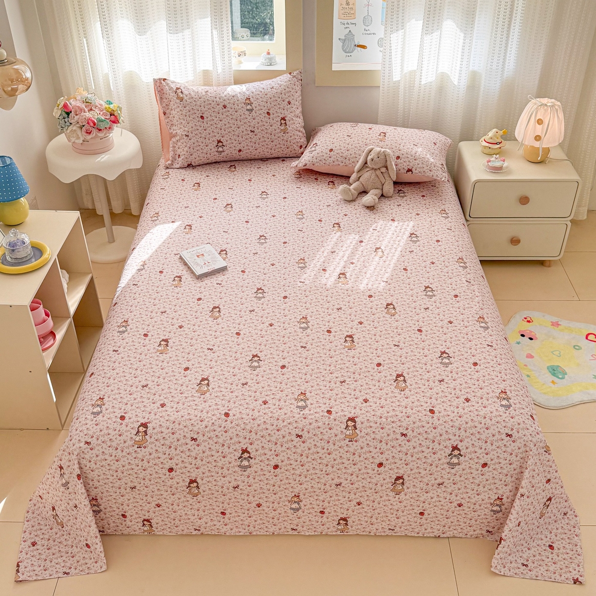 91家纺网 家纺一手货源 找家纺 丽美人家纺 2026新款A类皱皱双层纱印花单床单床单单件 玛丽