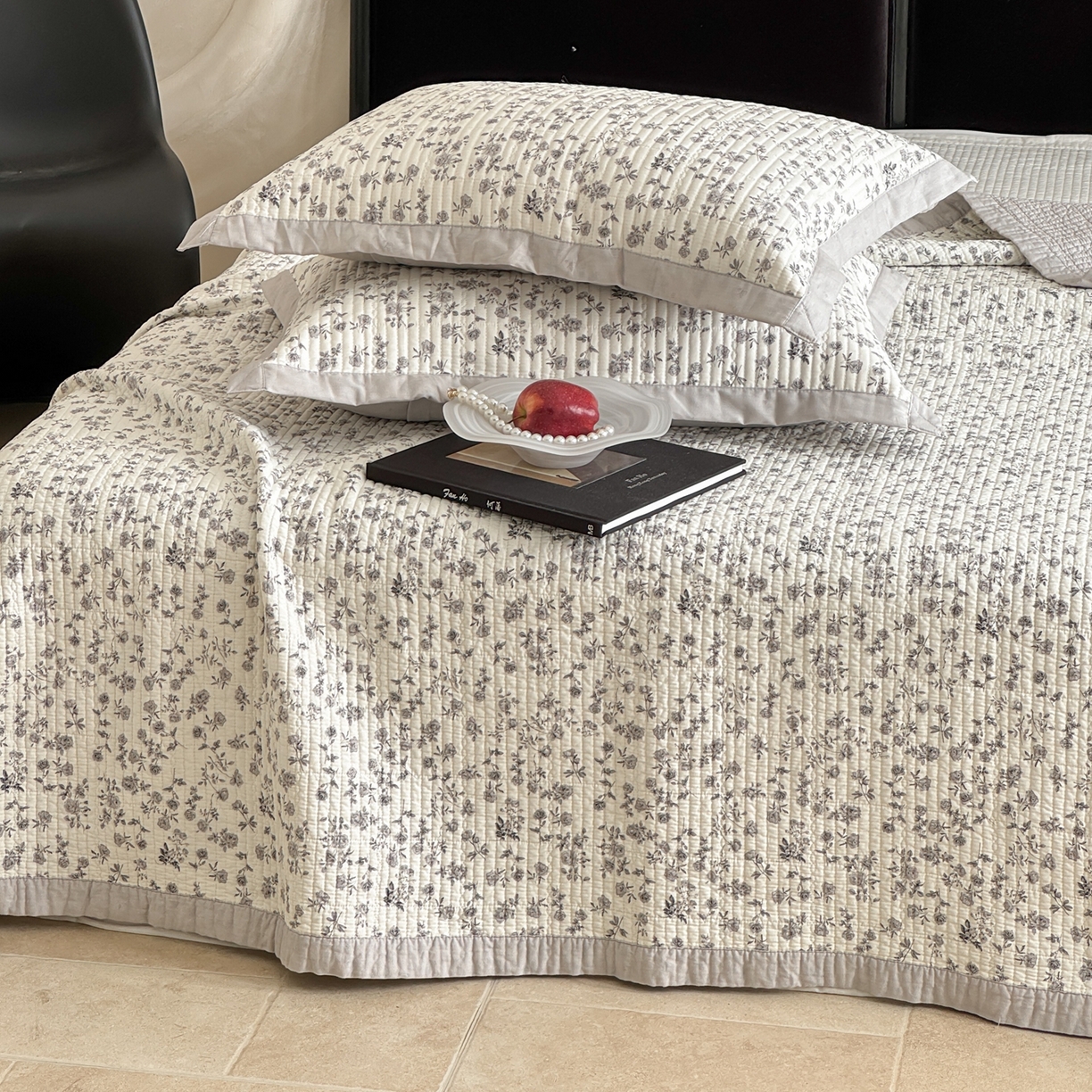 91家纺网 家纺一手货源 找家纺 床盖工厂店 2026春夏新款双面100%全棉填充棉花床盖三件套 晚烟