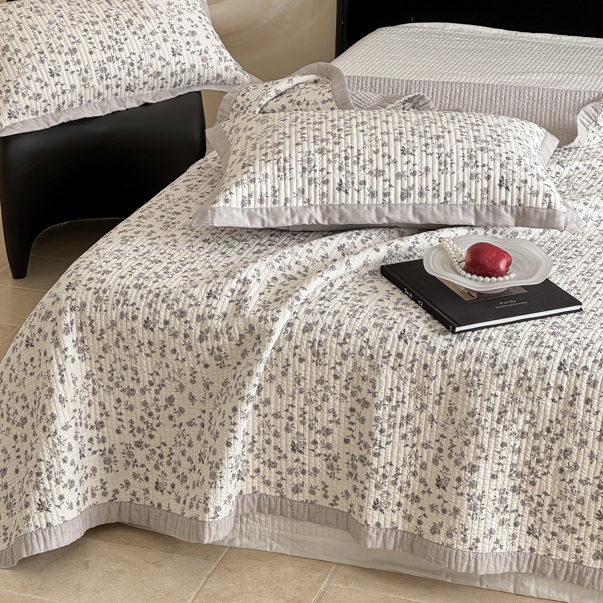 91家纺网 家纺一手货源 找家纺 床盖工厂店 2026春夏新款双面100%全棉填充棉花床盖三件套 晚烟