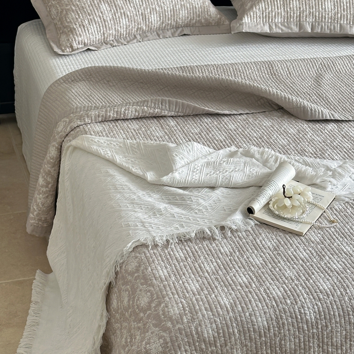 床盖工厂店 2026春夏新款双面100%全棉填充棉花床盖三件套 忆江南