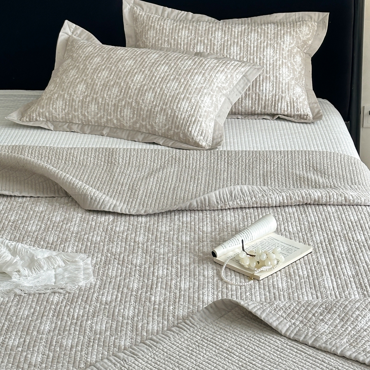 91家纺网 家纺一手货源 找家纺 床盖工厂店 2026春夏新款双面100%全棉填充棉花床盖三件套 忆江南