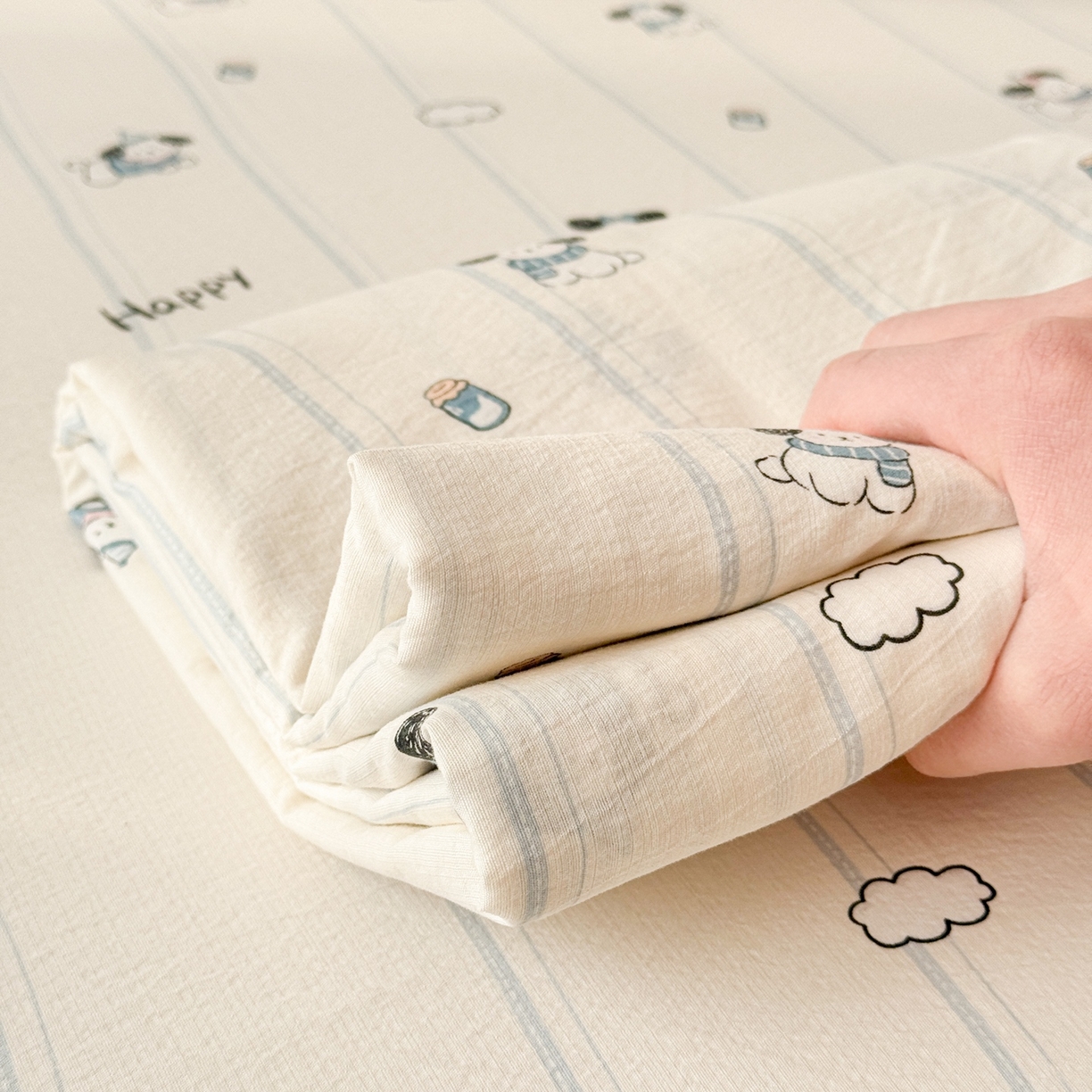 91家纺网 家纺一手货源 找家纺 丽美人家纺 2026新款A类皱皱双层纱印花单床单床单单件 萌犬乐园