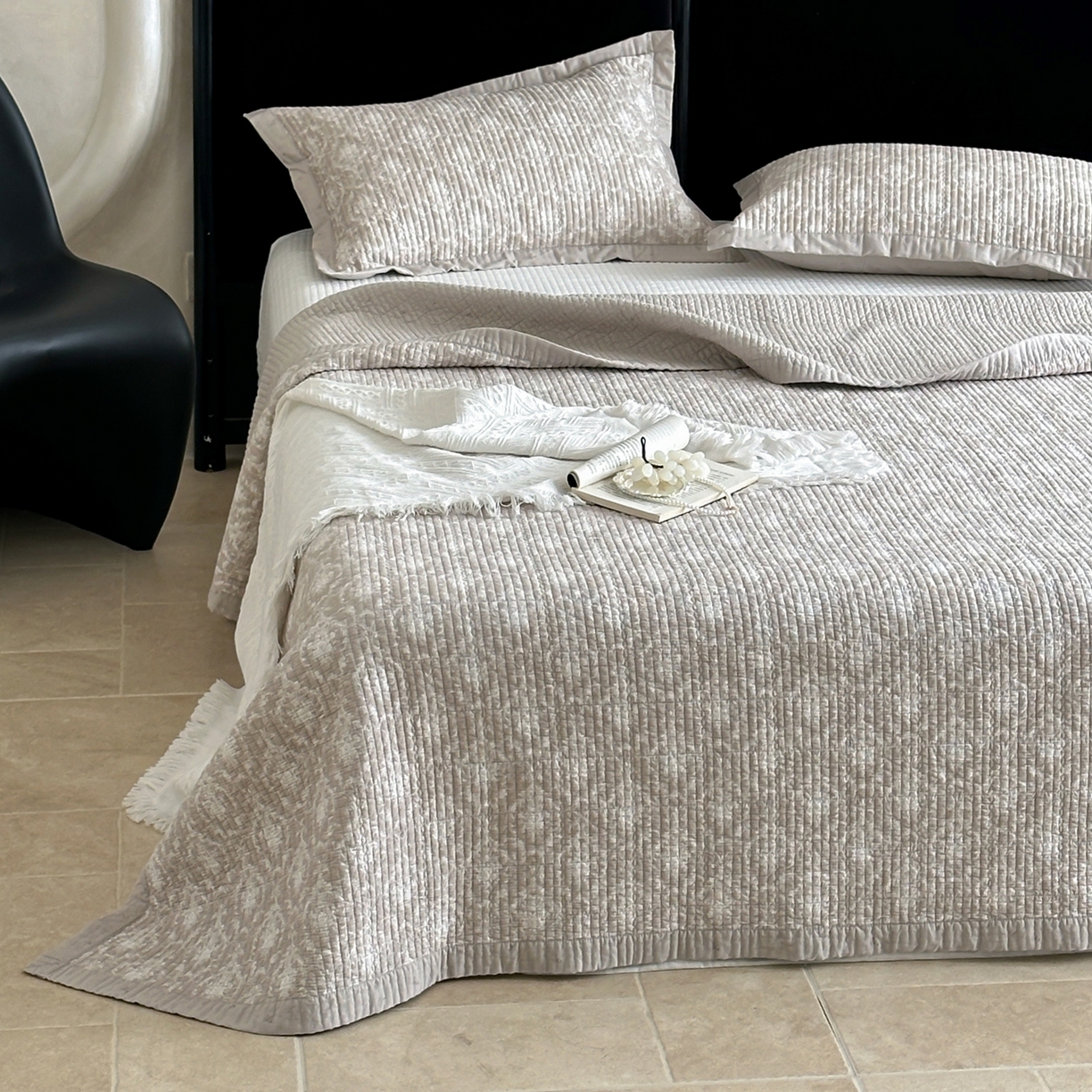 91家纺网 家纺一手货源 找家纺 床盖工厂店 2026春夏新款双面100%全棉填充棉花床盖三件套 忆江南