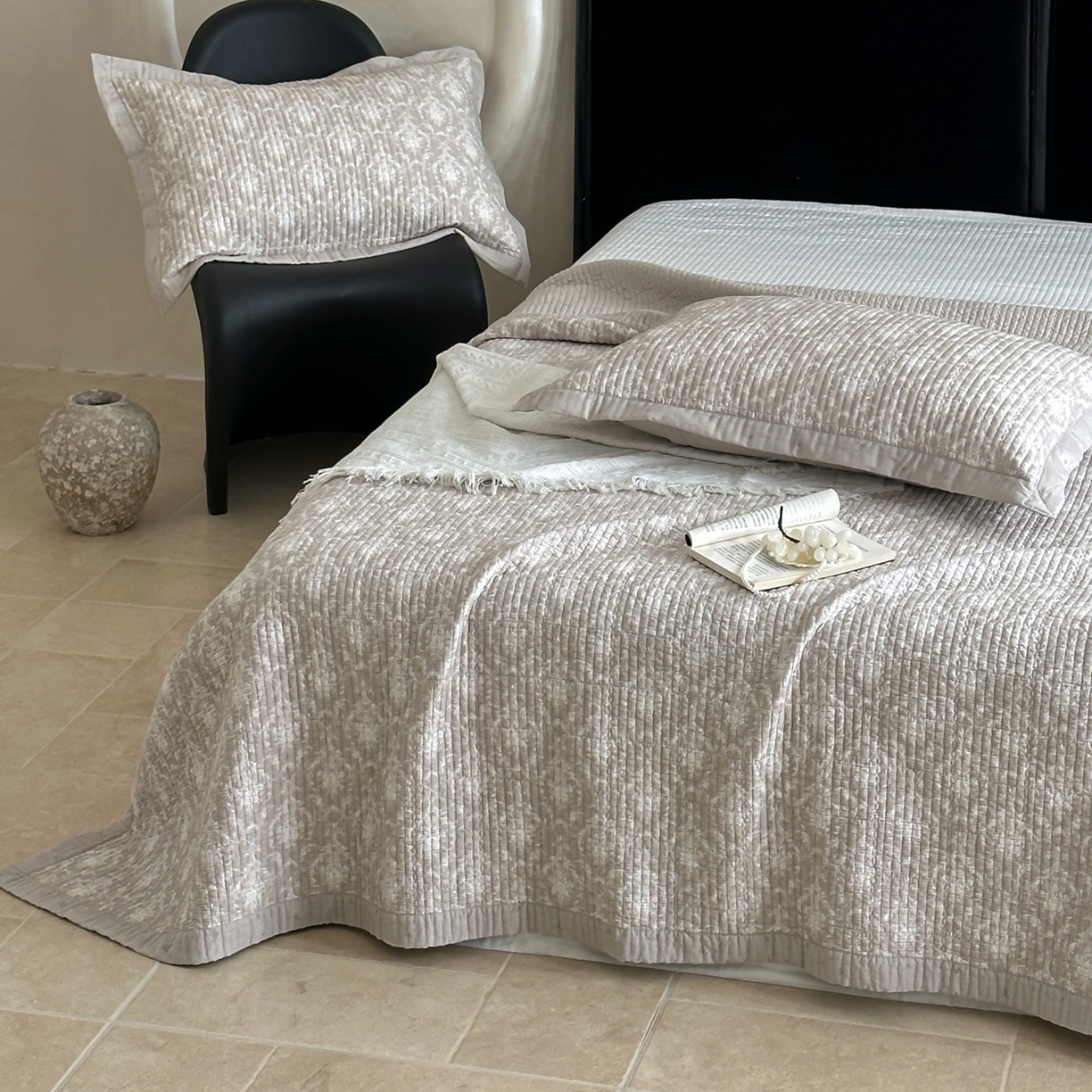 91家纺网 家纺一手货源 找家纺 床盖工厂店 2026春夏新款双面100%全棉填充棉花床盖三件套 忆江南