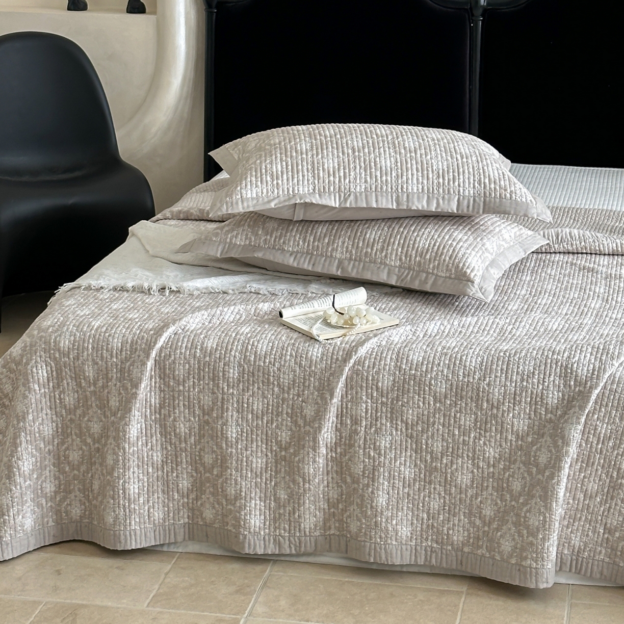 91家纺网 家纺一手货源 找家纺 床盖工厂店 2026春夏新款双面100%全棉填充棉花床盖三件套 忆江南