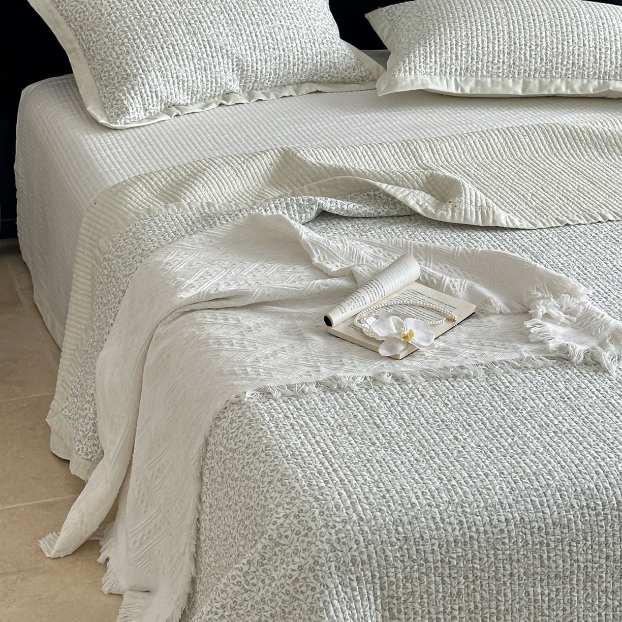 床盖工厂店 2026春夏新款双面100%全棉填充棉花床盖三件套 玉楼春