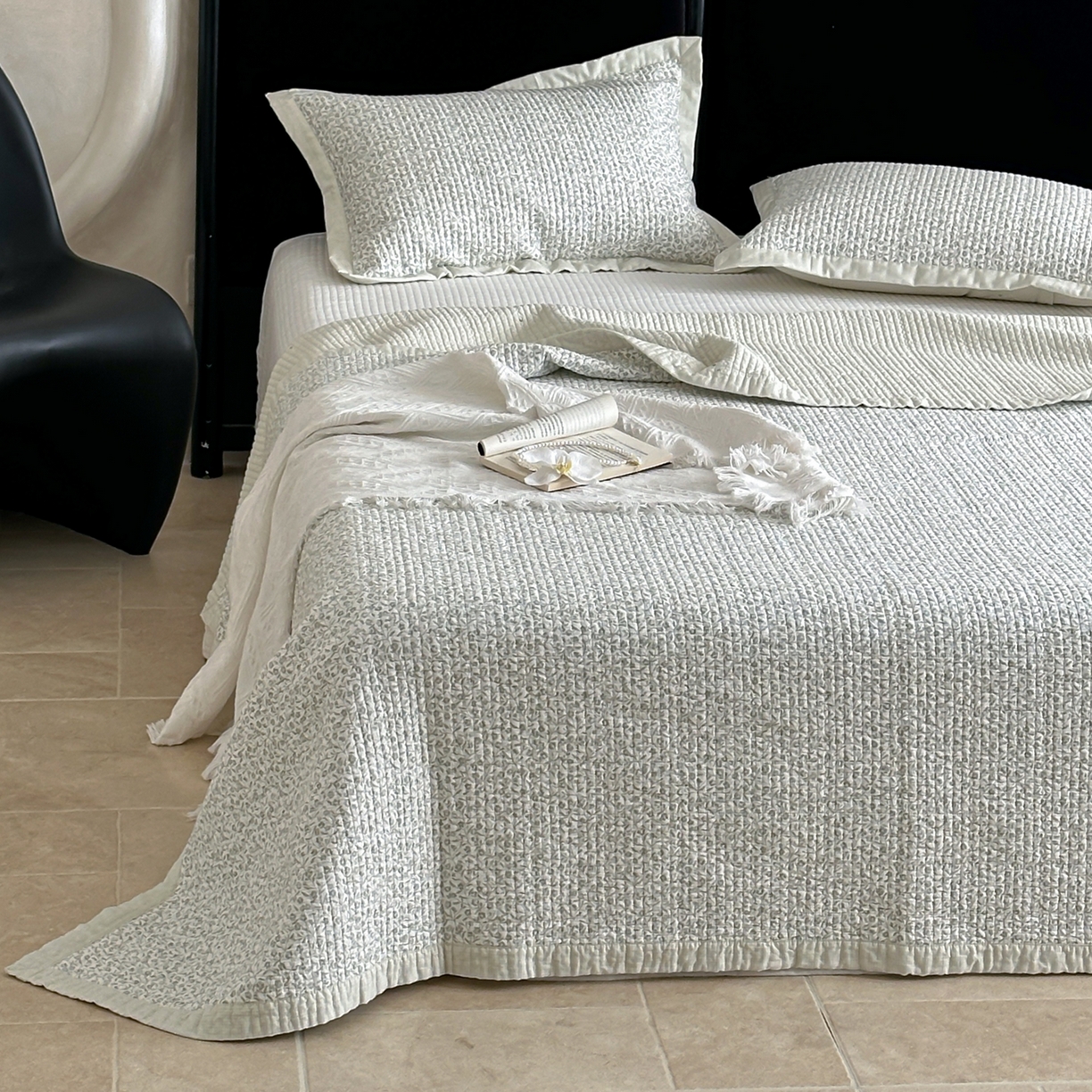 91家纺网 家纺一手货源 找家纺 床盖工厂店 2026春夏新款双面100%全棉填充棉花床盖三件套 玉楼春