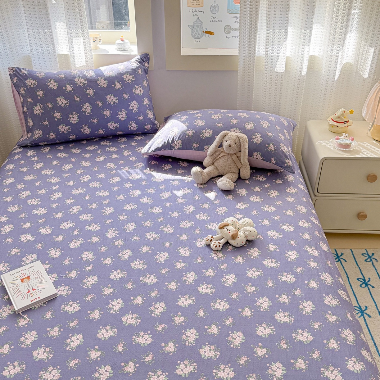 91家纺网 家纺一手货源 找家纺 丽美人家纺 2026新款A类皱皱双层纱印花单床单床单单件 浅紫花绒