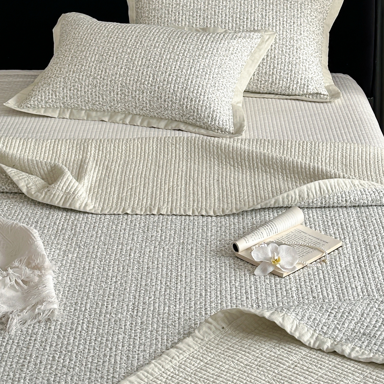 91家纺网 家纺一手货源 找家纺 床盖工厂店 2026春夏新款双面100%全棉填充棉花床盖三件套 玉楼春