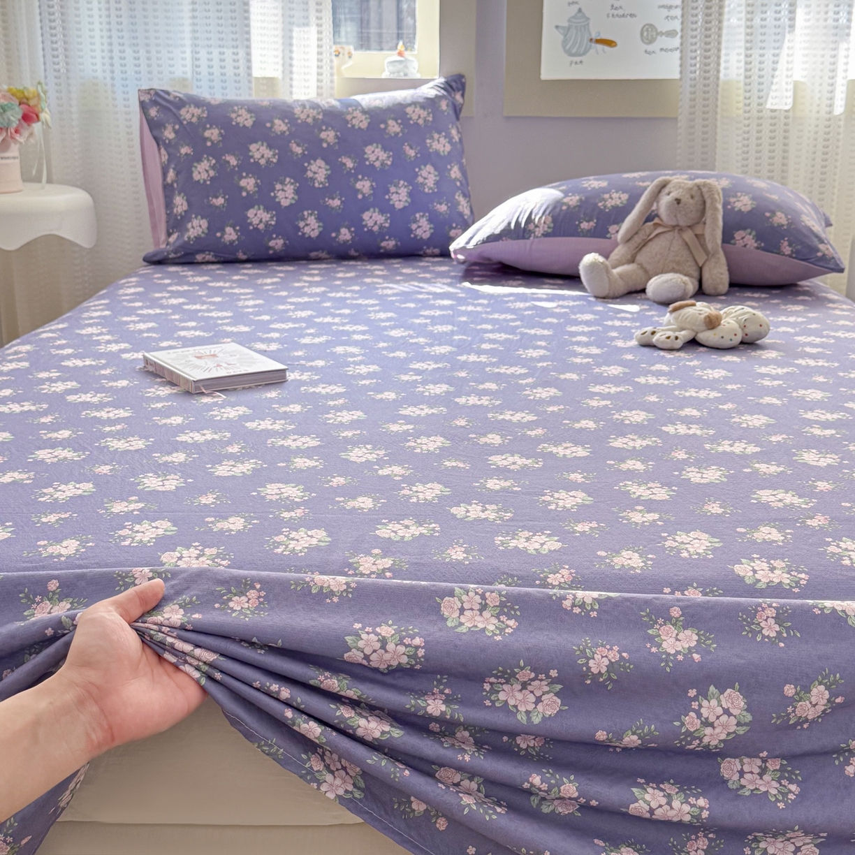 91家纺网 家纺一手货源 找家纺 丽美人家纺 2026新款A类皱皱双层纱印花单床单床单单件 浅紫花绒