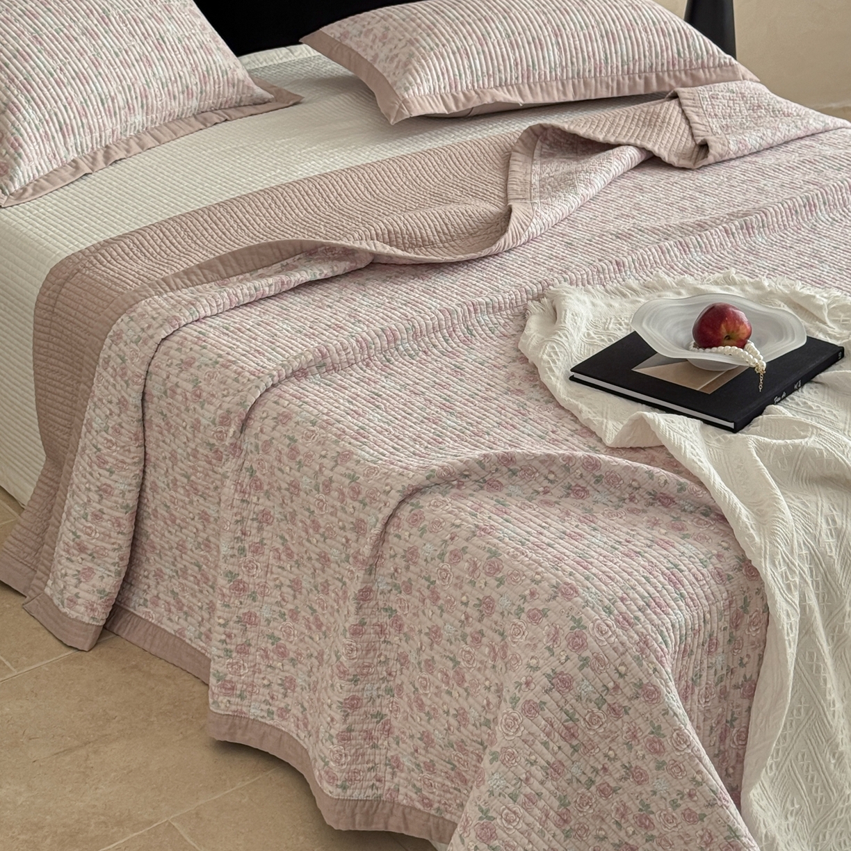 床盖工厂店 2026春夏新款双面100%全棉填充棉花床盖三件套 悦色