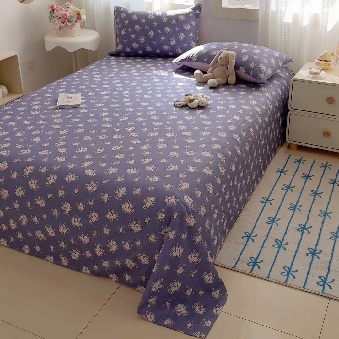 91家纺网 家纺一手货源 找家纺 丽美人家纺 2026新款A类皱皱双层纱印花单床单床单单件 浅紫花绒