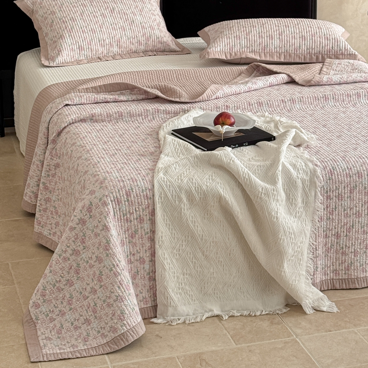 91家纺网 家纺一手货源 找家纺 床盖工厂店 2026春夏新款双面100%全棉填充棉花床盖三件套 悦色