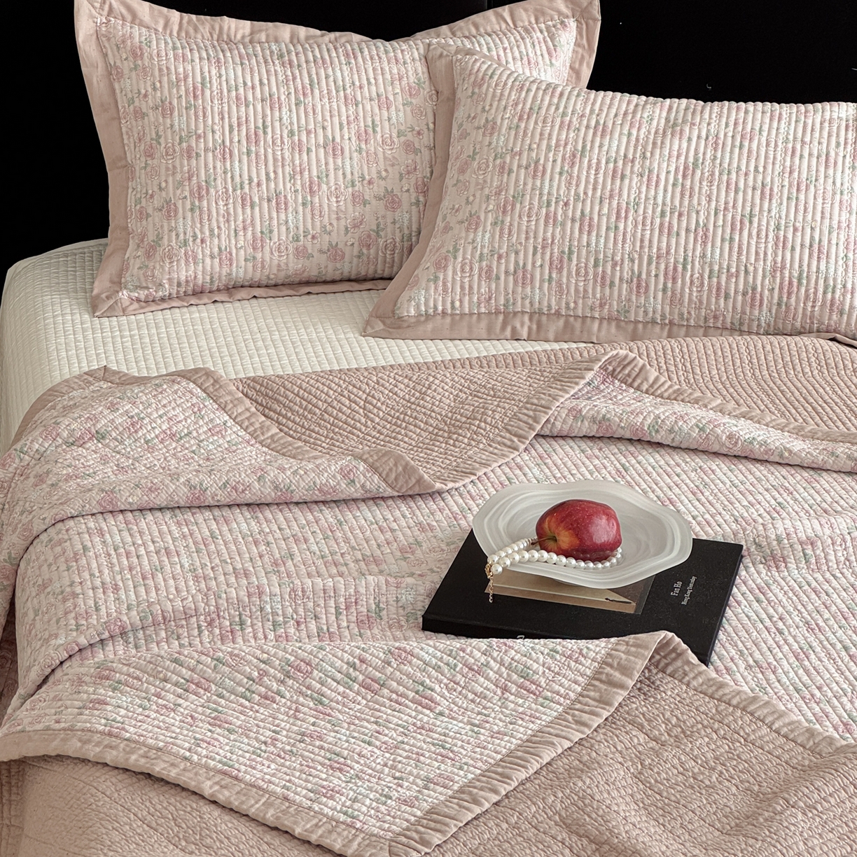 91家纺网 家纺一手货源 找家纺 床盖工厂店 2026春夏新款双面100%全棉填充棉花床盖三件套 悦色