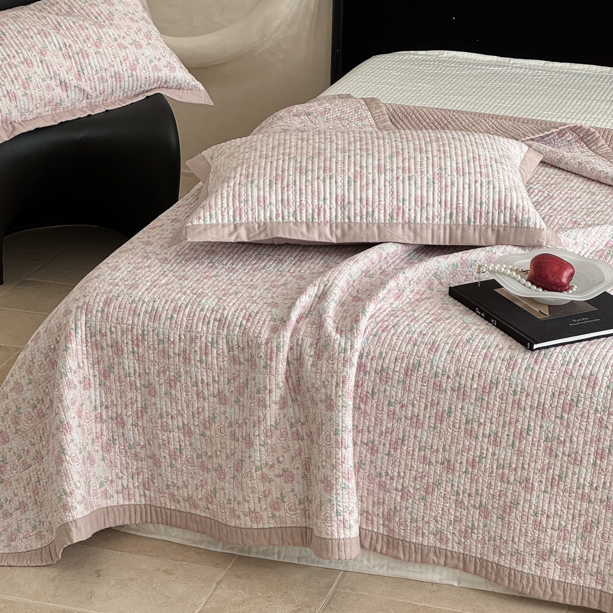 91家纺网 家纺一手货源 找家纺 床盖工厂店 2026春夏新款双面100%全棉填充棉花床盖三件套 悦色