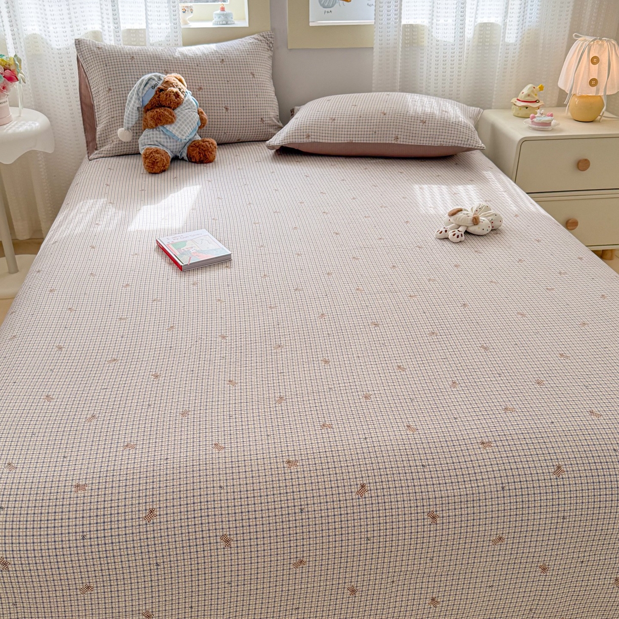 91家纺网 家纺一手货源 找家纺 丽美人家纺 2026新款A类皱皱双层纱印花单床单床单单件 柔格小狗