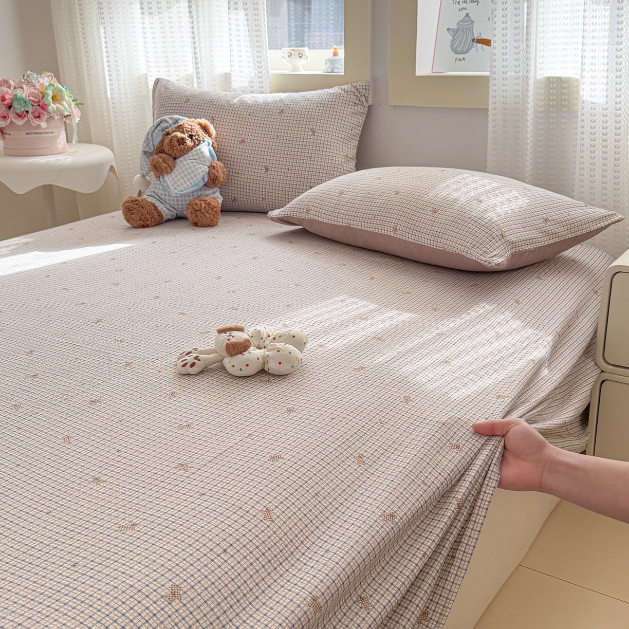 91家纺网 家纺一手货源 找家纺 丽美人家纺 2026新款A类皱皱双层纱印花单床单床单单件 柔格小狗