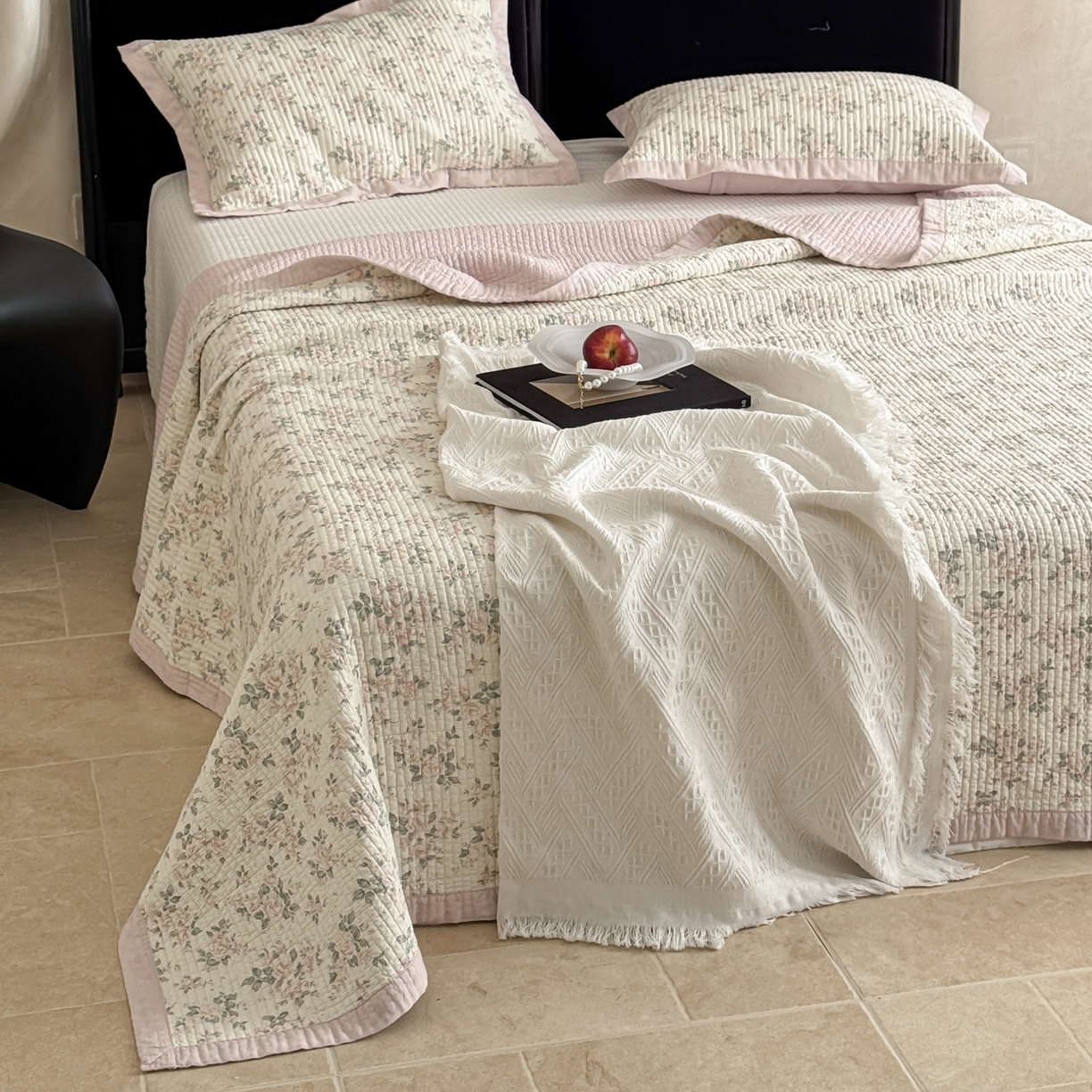 91家纺网 家纺一手货源 找家纺 床盖工厂店 2026春夏新款双面100%全棉填充棉花床盖三件套 云汐