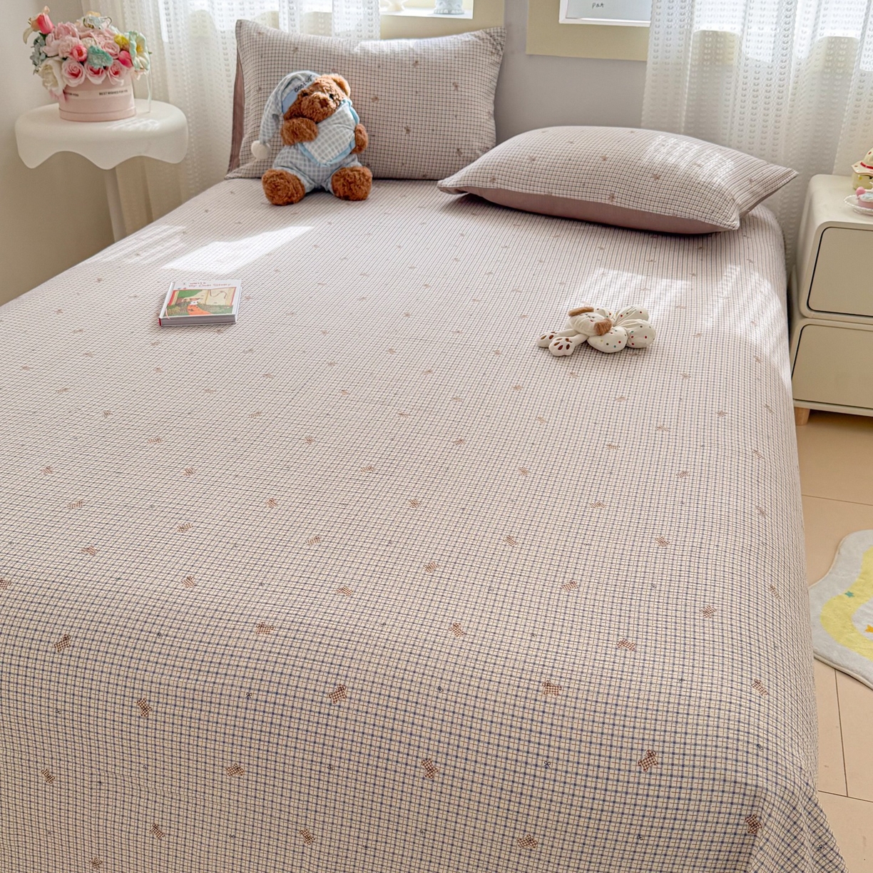 91家纺网 家纺一手货源 找家纺 丽美人家纺 2026新款A类皱皱双层纱印花单床单床单单件 柔格小狗